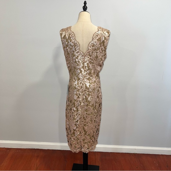 Tadashi Shoji Gold Embellished Sequin V Neck Cocktail MIDI Dress - Reemoly - Picture 9 of 14